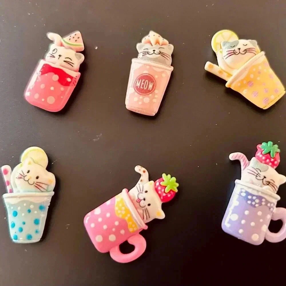 Cute Colorful Cartoon Kitty Cat SIX Piece Resin Fridge Refrigerator Magnet